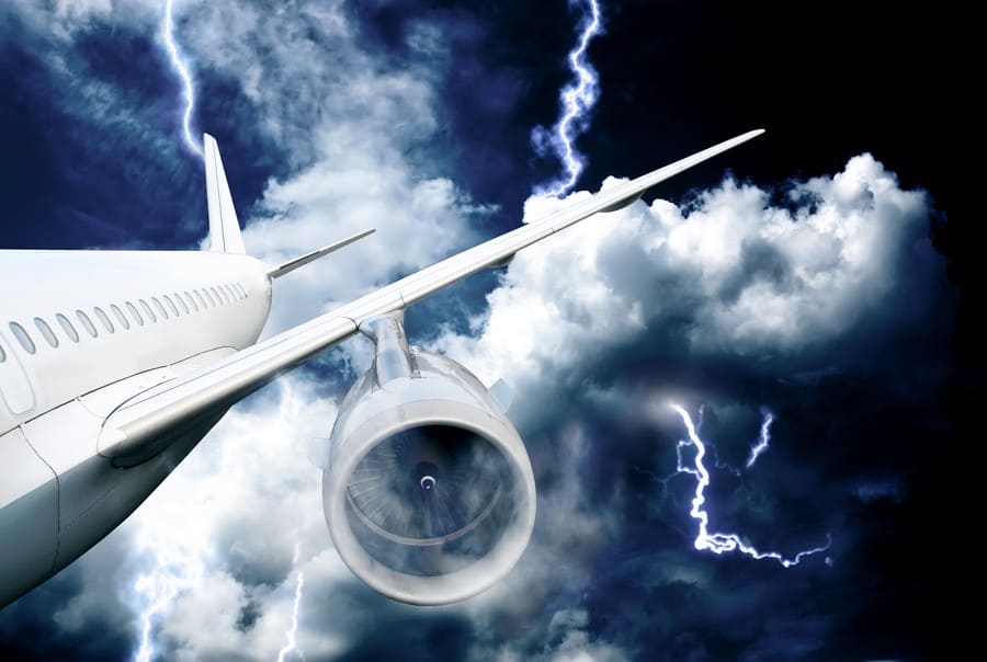 airplane crash in a storm with lightning concept